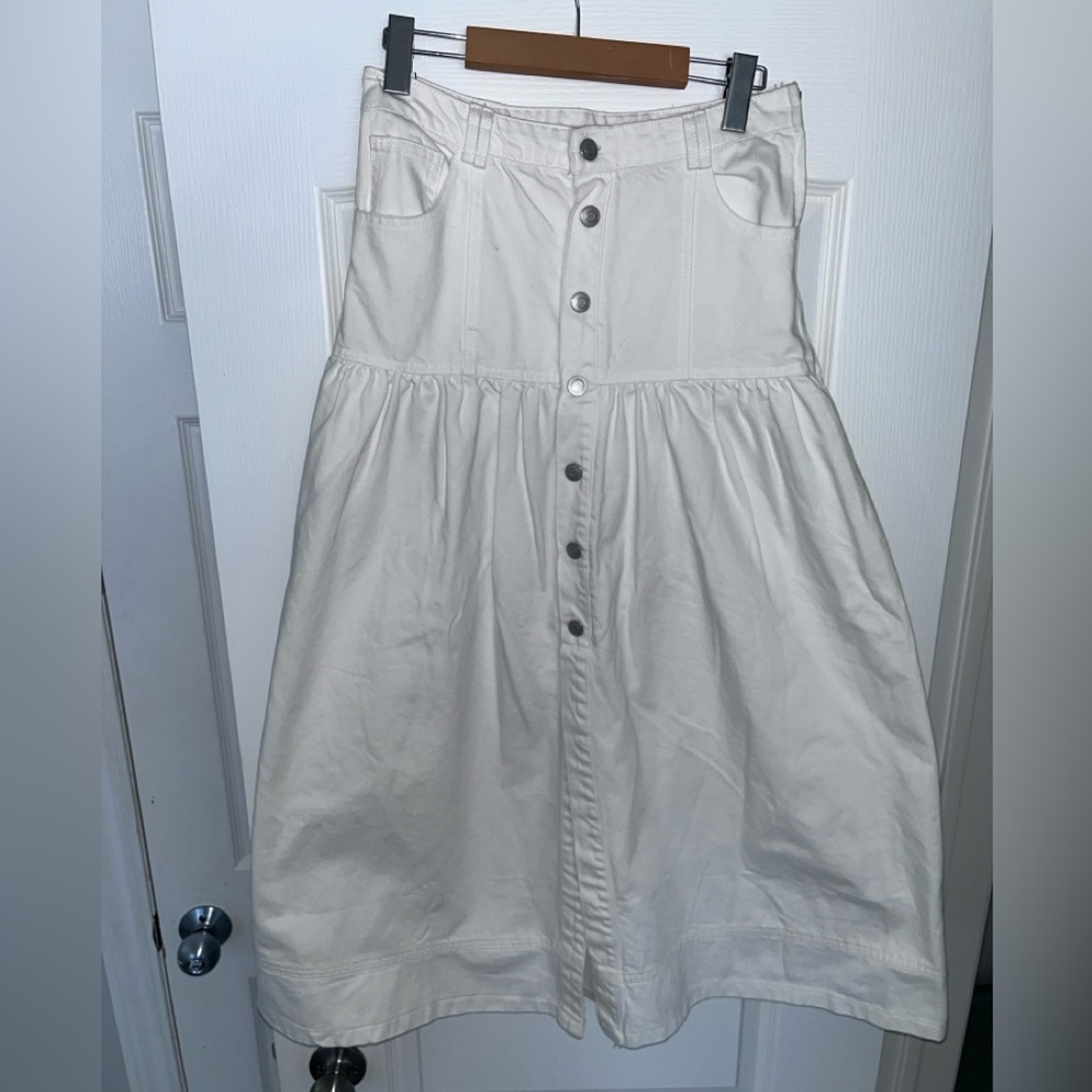 Moon River Cream Midi A-Line Skirt Casual